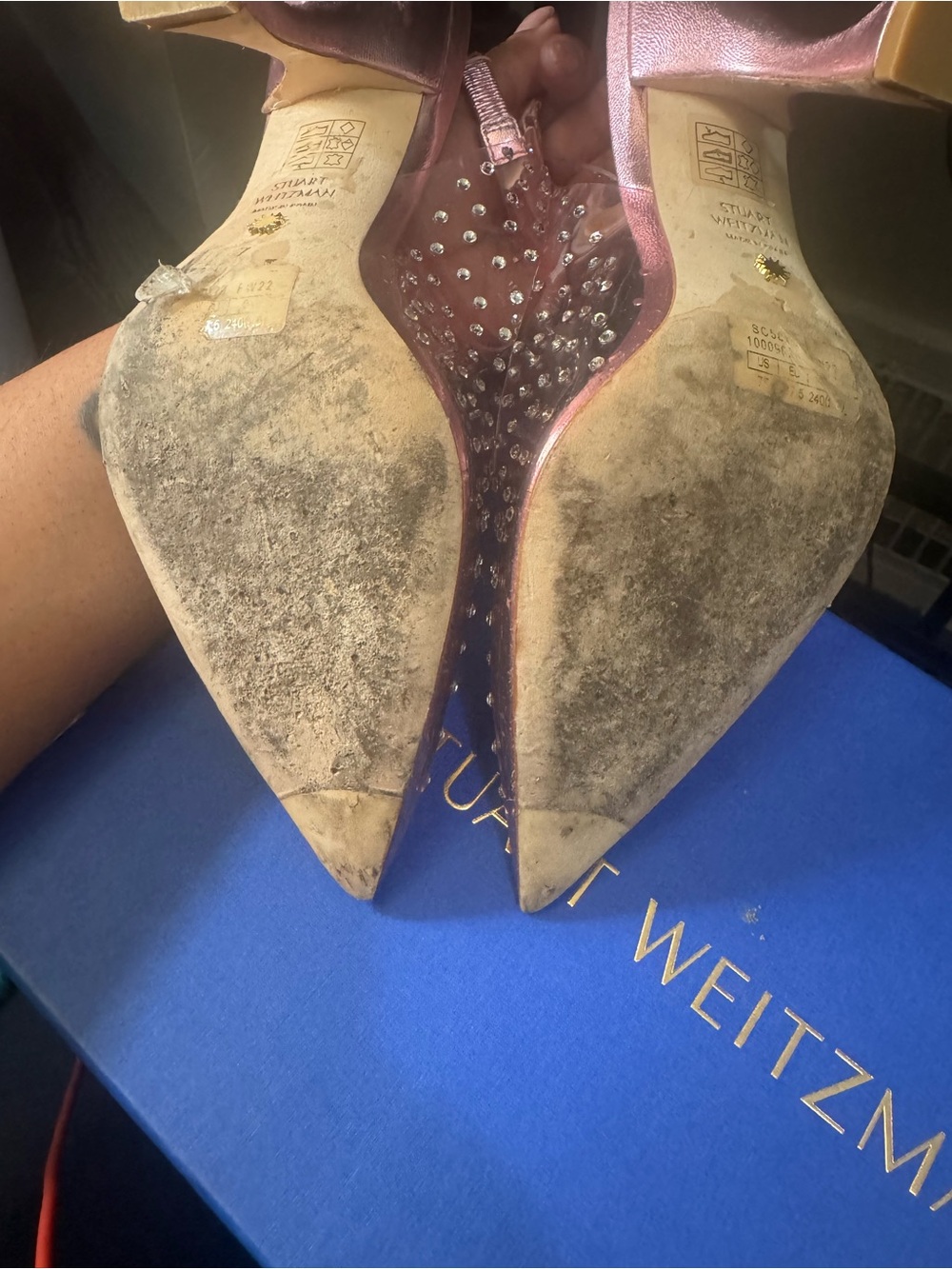 Stuart Weitzman Pink Metallic Crystal-Stud Slingback Pump - Picture 9 of 9
